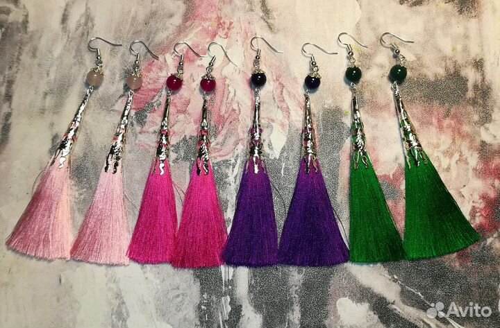 Серьги кисточки с натуральными камнями