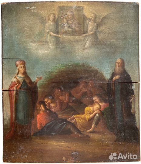 Старинная Икона Семь Спящих отроков 19 век