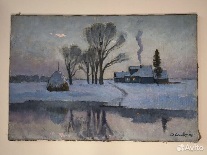 Картина Вс. Солодов, « Зимний вечер в деревне»