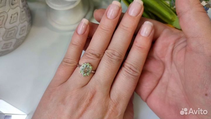 Кольцо с празиолитом, 17,5 размер, 925/585