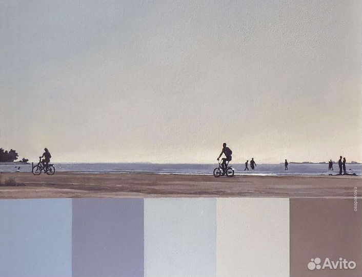 Постер в раме 40х50 море и велосипеды