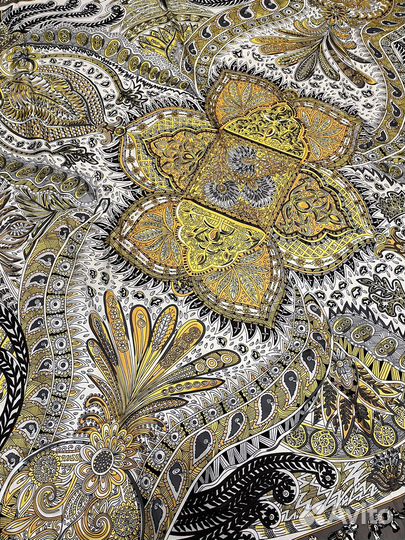 Шелковый большой платок Hermes серый с желтым