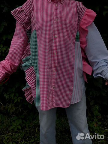 Рубашка апсайкл с воланом и пуговичками на плече объявление продам