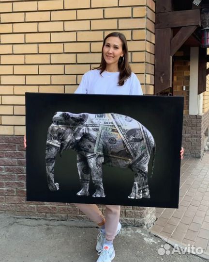 Картина/постер на холсте 80х100см- «Денежный слон»