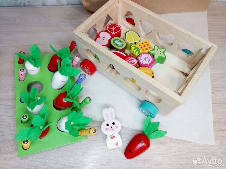 Деревянный сортер монтессори каталка рыбалка