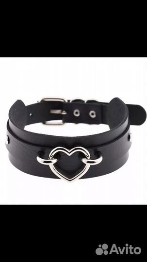 Чокер широкий с сердцем искуственная кожа