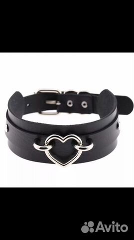 Чокер широкий с сердцем искуственная кожа