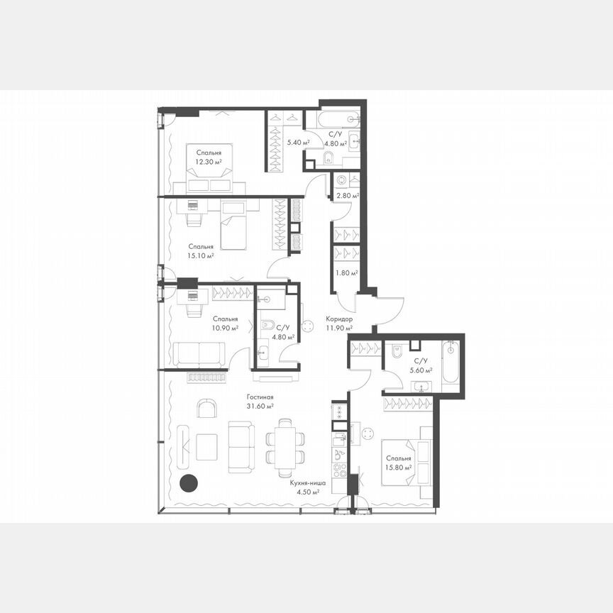 4-к. квартира, 127,3 м², 27/37 эт.