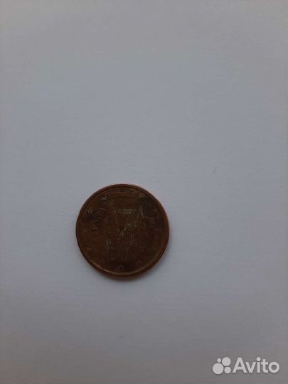 Монета 2 цента с заводским браком