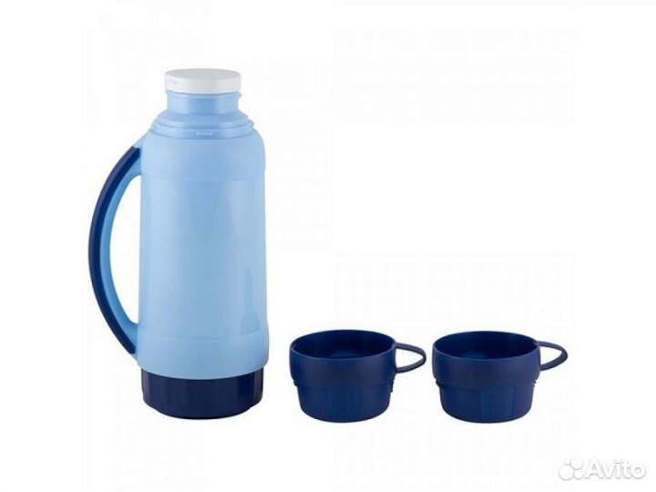 Термос в пластик корп, стекл колба, 1,0 л, 2 чашки