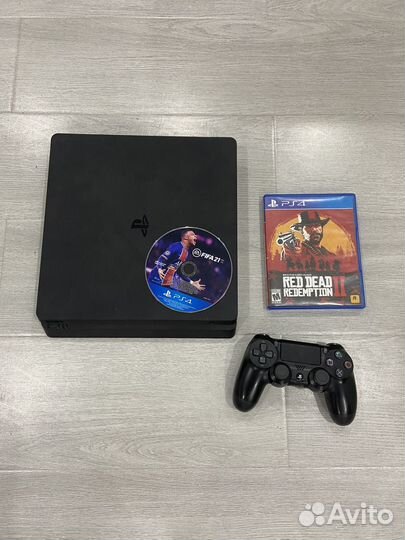 PS4 slim 500gb. 2 диска + 2 игры. 1 геймпад