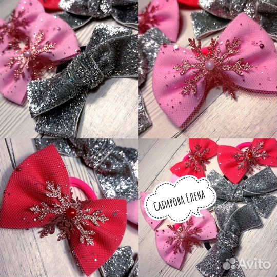 Резинка для волос / бантик снежинка