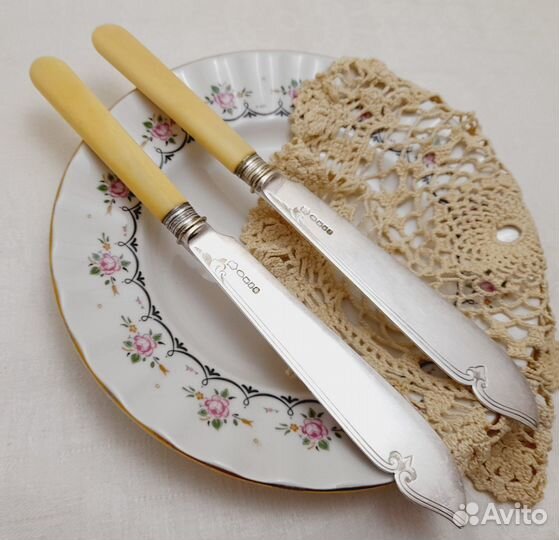 Пара ножей. Посеребрение+пластик. Англия