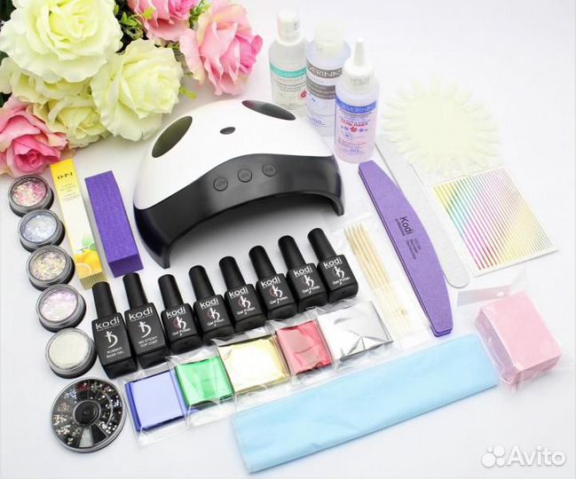 Большой стартовый набор для маникюра с лампой
