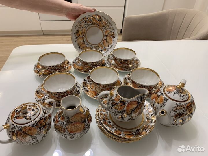 Чайный сервиз СССР фарфор золотая осень лфз