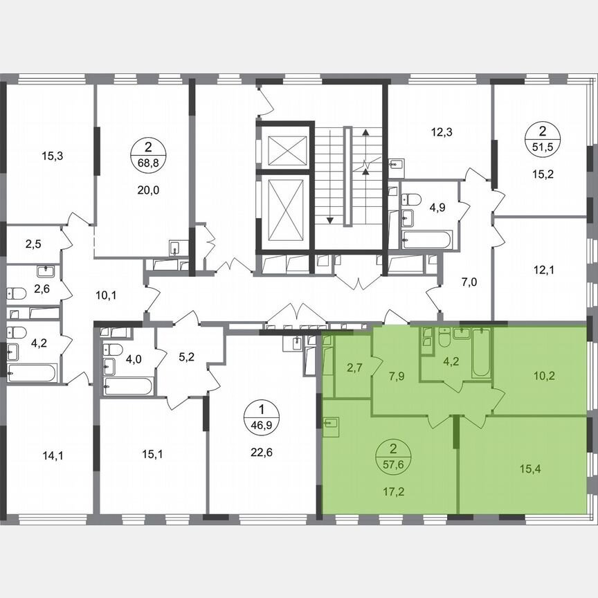 2-к. квартира, 57,6 м², 11/17 эт.