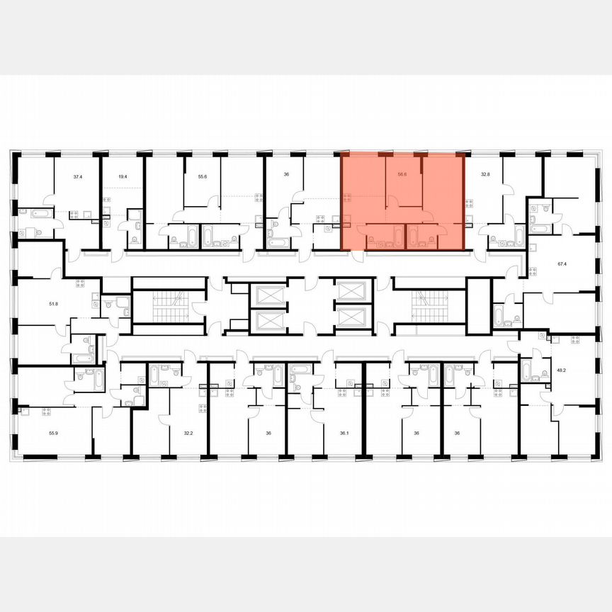2-к. квартира, 56,6 м², 29/30 эт.