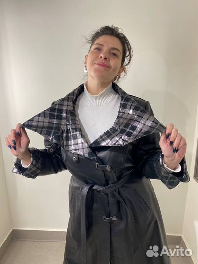 Кожаный плащ женский авторский дизайн 48 размер