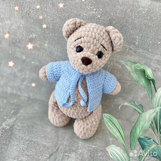 Вязаные игрушки зайка мишка с метрикой именем