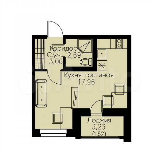 Квартира-студия, 25,3 м², 1/12 эт.