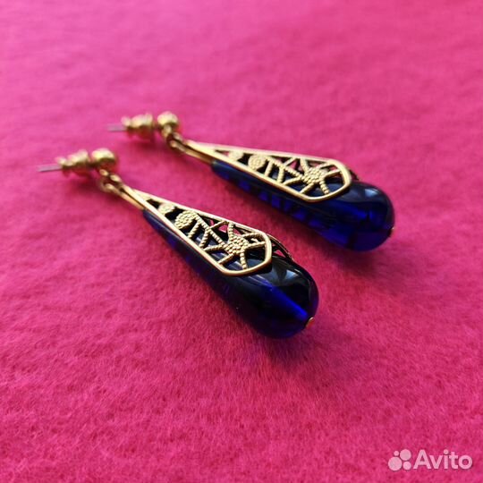 Серьги винтажные Ультрамарин синие 1992 Avon