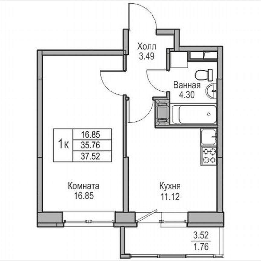 1-к. квартира, 37,5 м², 12/23 эт.