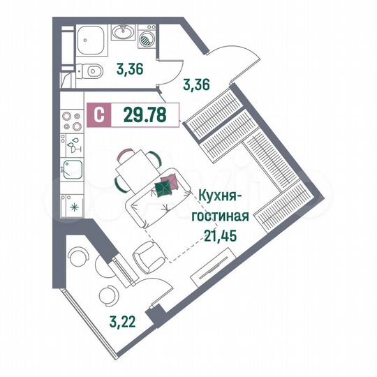 Квартира-студия, 29,8 м², 4/16 эт.