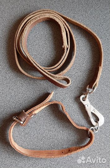 Поводок с ошейником кожаный