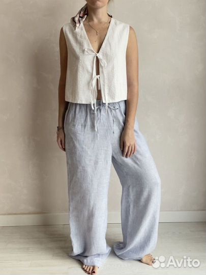 Брюки в пижамном стиле изо льна