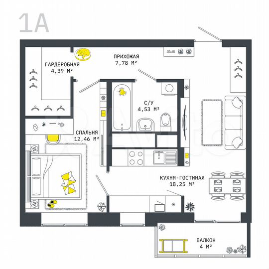 1-к. квартира, 51,4 м², 3/25 эт.