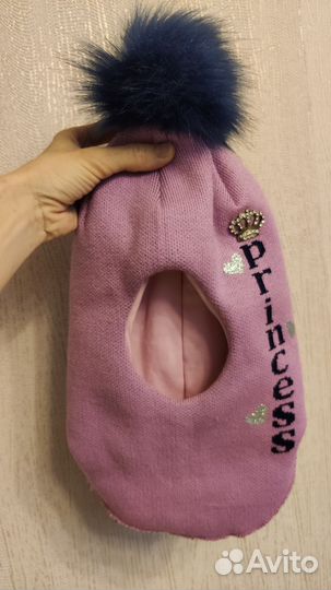 Шапка шлем зимняя для девочки на 2-3 года