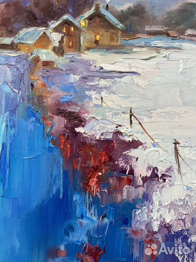 Картина маслом зимний пейзаж