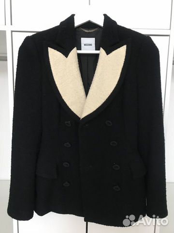 Пиджак Moschino двубортный, черный. шерсть