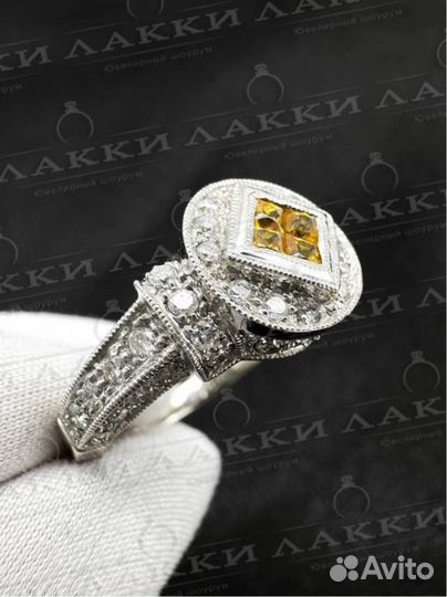 Золотое кольцо с бриллиантами, сапфир 750 / 6.02 г