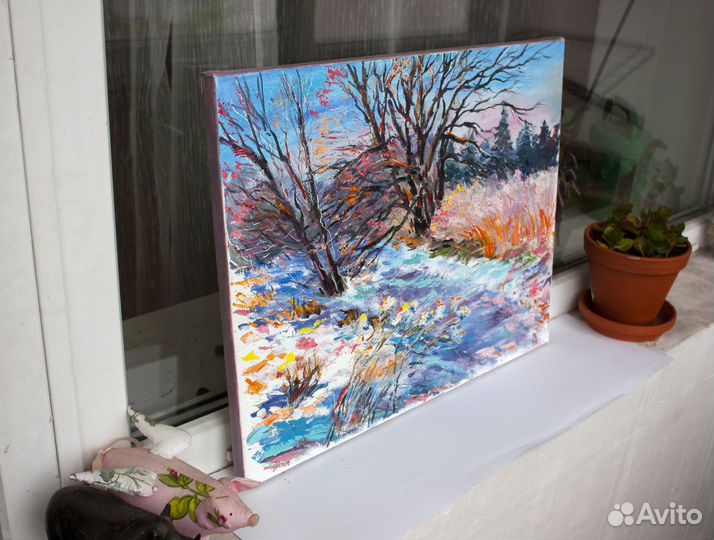 Картина маслом на холсте зима пейзаж