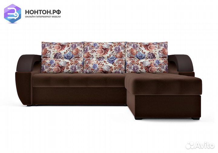 Угловой диван дельфин Мартин микровелюр коричневый
