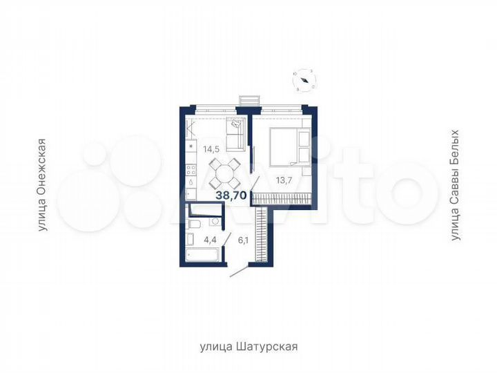 1-к. квартира, 38,7 м², 18/21 эт.