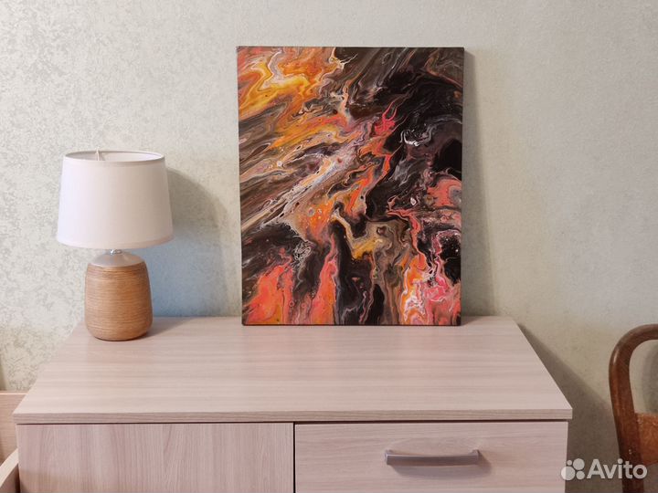 2 Картины диптих акрил огонь на черном
