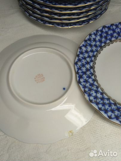 Сервиз.лфз.Кобальт сетка.Золотые Ромашки.Незабудки