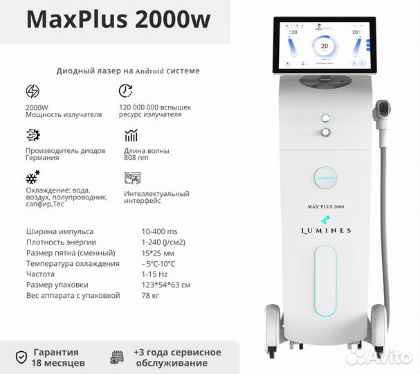 Диодный лазер для эпиляции люминес Max Plus 2000в