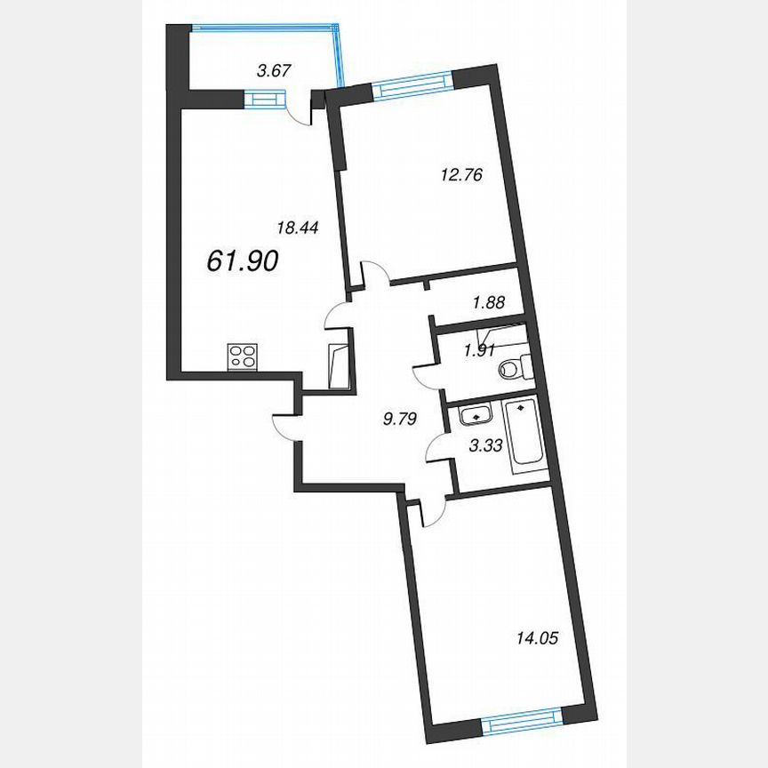 2-к. квартира, 63,6 м², 8/22 эт.