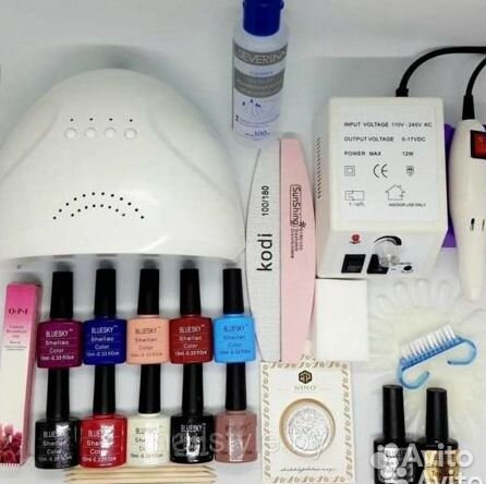 Набор для маникюра лампа+аппарат+ гель-лаки 10 шт
