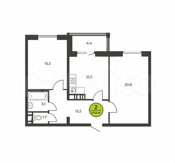 2-к. квартира, 67,8 м², 15/16 эт.