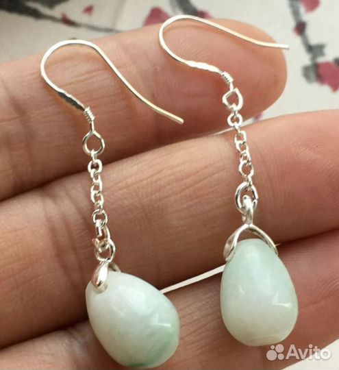 Серьги серебро, нефрит (жадеит)
