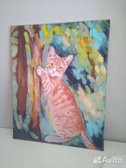 Картина маслом с рыжим котом