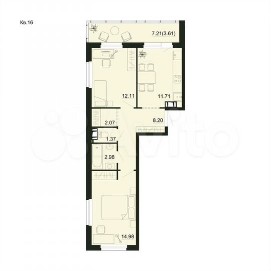 2-к. квартира, 57 м², 4/5 эт.