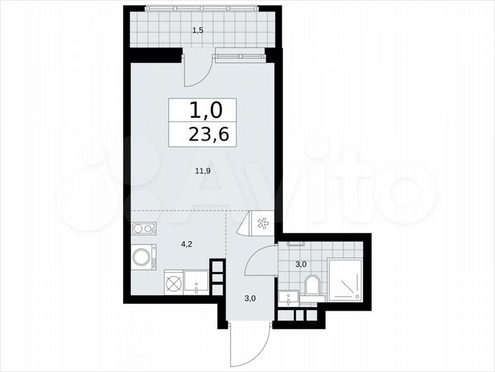 Квартира-студия, 23,6 м², 8/14 эт.