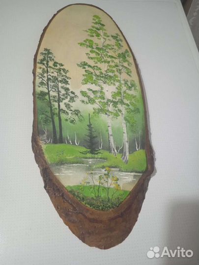 Картина на срезе дерева