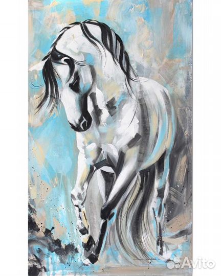 Большая интерьерная картина белый конь