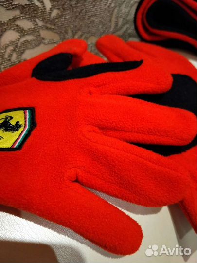 Флисовые перчатки и шарф #Ferrari Red / Black